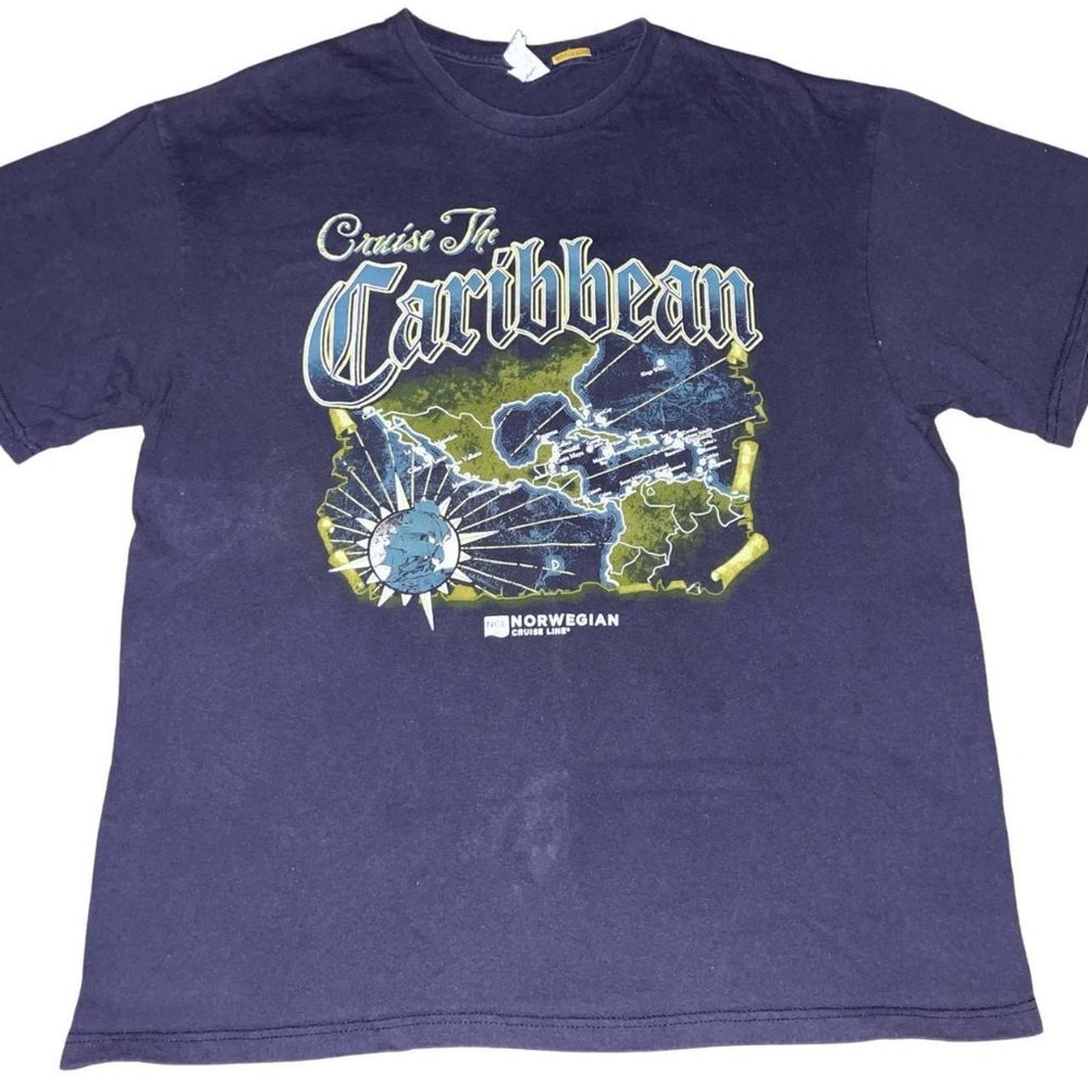 Vintage Cruise The Caribbean Islands Faded Navy TShirt Mens XL (fits Large)